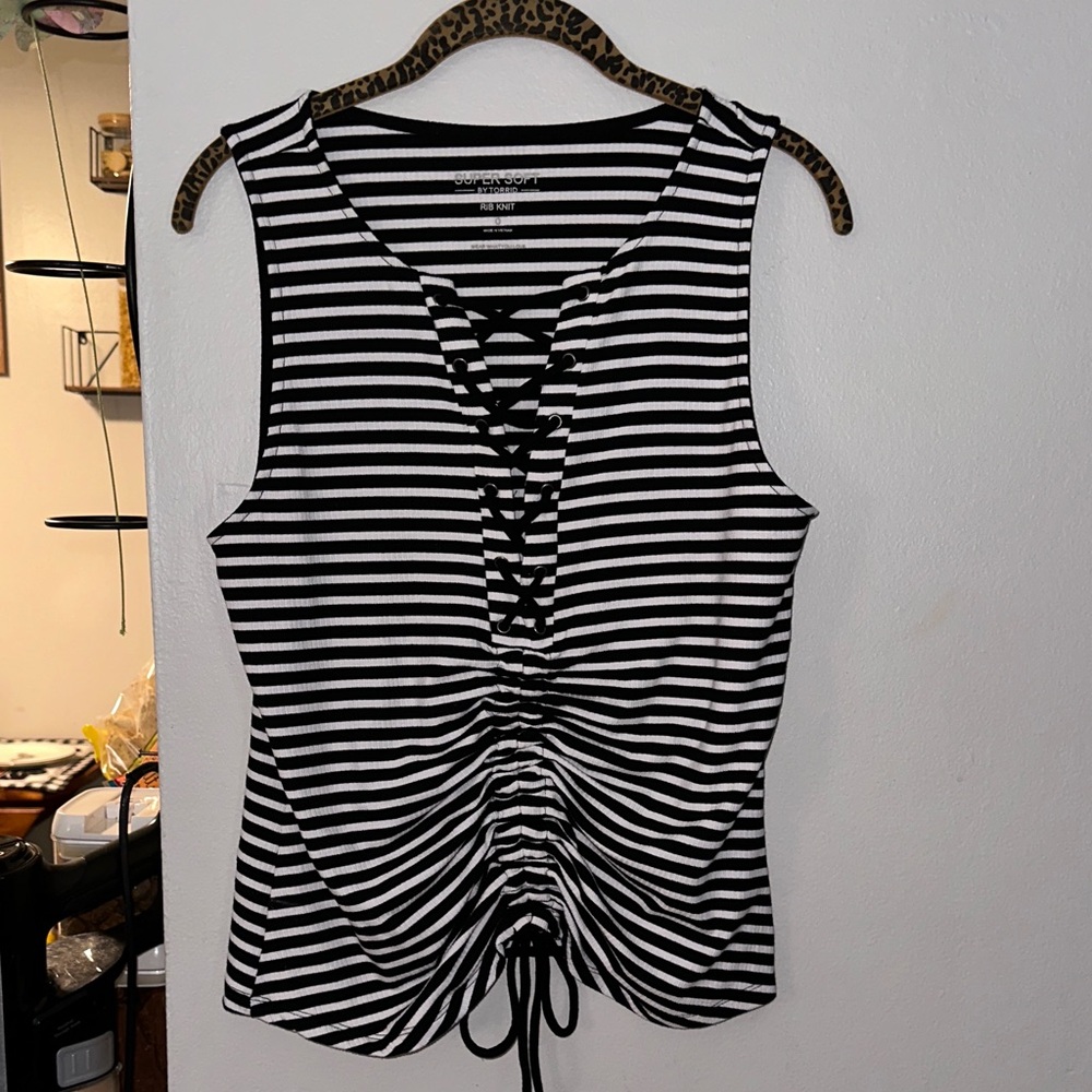 NWOT Striped Black and White Lace-Up Top